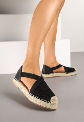 Czarne Plecione Espadryle z Ozdobnymi Paskami Morithia. Czarne espadryle damskie Renee, bez wzorów, bez obcasa, na płaskiej podeszwie. Za 69.99 zł.