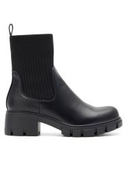 DeeZee Botki WS5575-05 Czarny. Czarne botki damskie DeeZee, ze skóry, bez obcasa, na słupku, bez zapięcia. Za 159.99 zł.