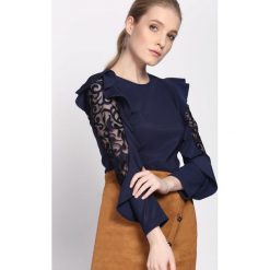 Granatowa Bluzka Solemnly. Bluzki damskie Born2be, l, bez wzorów, z koronki, wizytowe, bez kołnierzyka, bez ramiączek. Za 39.99 zł.