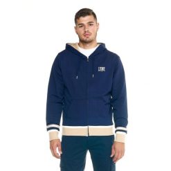 Męska bluza Leone z kapturem i zamkiem błyskawicznym Retro. Niebieskie bluzy sportowe męskie LEONE 1947 APPAREL, bez wzorów, z tkaniny, retro, bez kołnierzyka, bez ramiączek. W wyprzedaży za 182.75 zł.