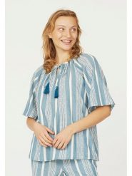 SisterS point Bluzka w kolorze błękitno-kremowym rozmiar: XS. Niebieskie bluzki damskie Sisters Point, xs, bez wzorów, z bawełny, bez kołnierzyka, bez ramiączek. Za 43.99 zł.