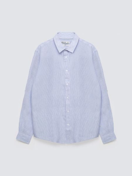 Lniana koszula męska w prążek jasnoniebieska Malekiws 400. Niebieskie koszule męskie Big Star, na lato, l, bez wzorów, z jeansu, bez kołnierzyka, bez ramiączek. Za 249.99 zł.