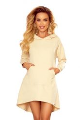Asymetryczna Bluza Kangurka z Kapturem - Beżowa. Brązowe bluzy z kapturem damskie Numoco, l, z bawełny. Za 209.90 zł.
