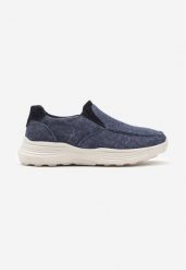 Granatowe Buty Sportowe Slip On z Jeansową Cholewką Moasse. Niebieskie buty sportowe na co dzień męskie Born2be, z jeansu, bez zapięcia. Za 84.99 zł.