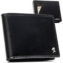 Duży, skórzany portfel męski w czarnym kolorze z systemem RFID - Loren. Czarne portfele męskie Loren, bez wzorów. Za 79.99 zł.