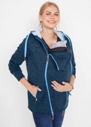 Rozpinana bluza ciążowa i do noszenia dziecka 2 w 1 z dzianinowego polaru. Niebieskie bluzy i bluzki niemowlęce bonprix, bez wzorów, z dzianiny, bez ramiączek, bez kaptura. Za 219.99 zł.