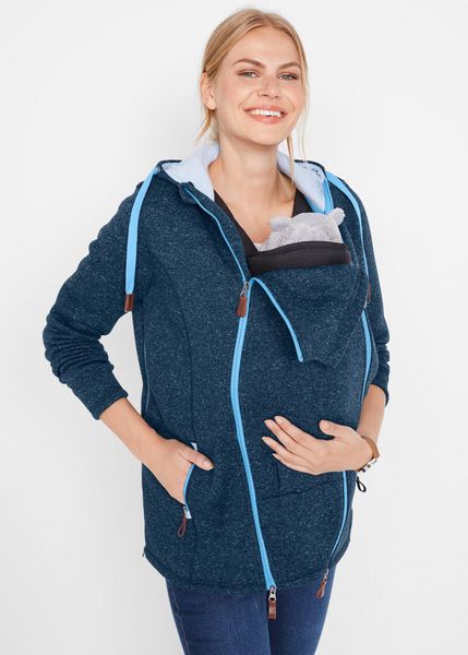 Rozpinana bluza ciążowa i do noszenia dziecka 2 w 1 z dzianinowego polaru. Niebieskie bluzy i bluzki niemowlęce bonprix, bez wzorów, z dzianiny, bez ramiączek, bez kaptura. Za 229.99 zł.