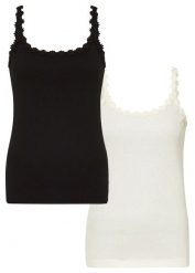 Prążkowany top z czystej bawełny (2 szt.). Białe topy damskie bonprix, bez wzorów, z bawełny, bez kołnierzyka. Za 79.99 zł.