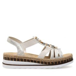 Sandały Rieker. Szare sandały damskie Rieker, bez wzorów, bez obcasa, na płaskiej podeszwie. Za 329.99 zł.