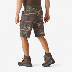 Bermudy outdoor 500 camo woodland. Zielone szorty męskie SOLOGNAC, bez wzorów, z bawełny, sportowe. Za 79.99 zł.