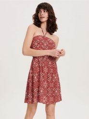 Sukienka mini z wiązaniem - czerwony. Czerwone sukienki damskie Reserved, l, bez wzorów, z tkaniny, bez kołnierzyka, bez ramiączek, mini, rozkloszowane. W wyprzedaży za 49.99 zł.