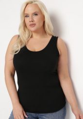 Czarny Klasyczny Top z Bawełny Bez Rękawów Rolira. Czarne topy damskie Born2be, xl, bez wzorów, z bawełny, bez kołnierzyka. Za 29.99 zł.