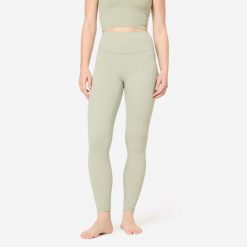 Legginsy do jogi i pilatesu Breathe. Zielone legginsy damskie DOMYOS, xs, bez wzorów, z elastanu. Za 119.99 zł.