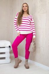 Komplet sweterkowy Bluza w paski + Spodnie fuksja. Czerwone bluzy bez kaptura damskie KESI, bez wzorów, z poliesteru, eleganckie, plus size. Za 278.10 zł.