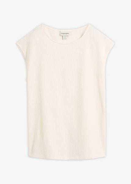 T-shirt z materiału ze strukturą. Niebieskie t-shirty damskie bonprix, bez wzorów, bez kołnierzyka. Za 67.99 zł.