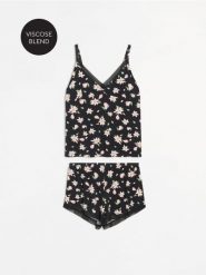 Piżama dwuczęściowa z kwiatowym wzorem - czarny. Czarne piżamy damskie Sinsay, l, bez wzorów, bez ramiączek. Za 39.99 zł.