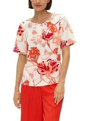 S.Oliver Bluzka w kolorze biało-czerwonym rozmiar: 38. Białe bluzki damskie S.Oliver, s, bez wzorów, bez kołnierzyka, bez ramiączek. Za 53.04 zł.