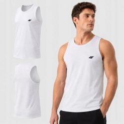 KOSZULKA MĘSKA 4F T-SHIRT NA RAMIĄCZKA BEZ RĘKAWÓW M307 4XL SS26. Białe t-shirty męskie 4f, m, z bawełny, bez ramiączek, na fitness i siłownię. Za 34.06 zł.