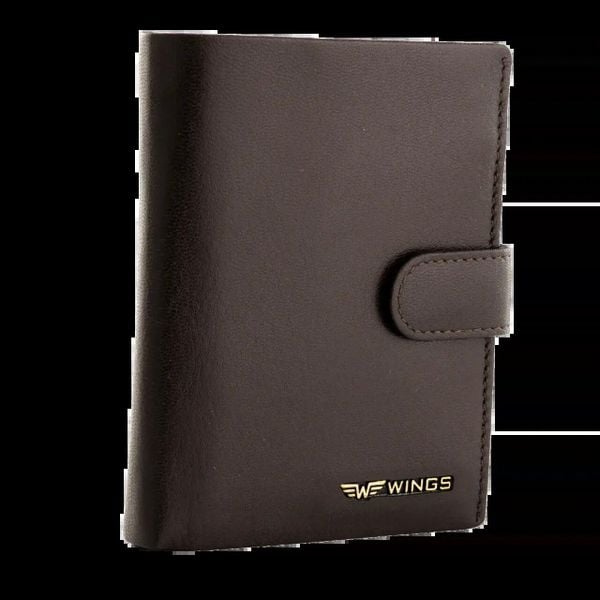 WINGS Męski portfel ze skóry naturalnej koziej zapinany Brown. Brązowe portfele męskie Wings, bez wzorów, z materiału. Za 67.90 zł.