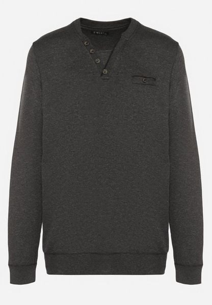 Ciemnoszary Sweter z Wełną Zdobiony Guzikami przy Dekolcie Acandria. Szare swetry męskie Born2be, m, z aplikacjami, z dzianiny, bez kołnierzyka. Za 19.99 zł.