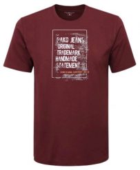 Męski T-Shirt - Pako Jeans - Bordowa, Print (Nadruk). Czerwone t-shirty męskie Pako Jeans, l, bez wzorów, z bawełny, bez kołnierzyka. Za 69.00 zł.