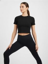 Sportowy top w prążki - czarny. Czarne topy sportowe damskie Sinsay, l, bez wzorów, bez ramiączek. Za 25.99 zł.