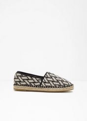 Espadryle z efektem rafii. Czarne espadryle damskie bonprix, bez wzorów, bez obcasa. Za 114.99 zł.