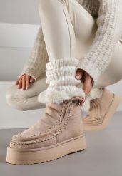 Beżowe Śniegowce Ozdobione Haftem Rawedena. Brązowe śniegowce damskie Renee, z jeansu. Za 139.99 zł.