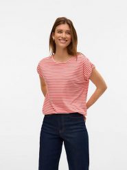 Vero Moda Koszulka w kolorze czerwono-białym rozmiar: XL. Białe bluzki damskie Vero Moda, xl, bez wzorów, bez kołnierzyka, bez ramiączek. Za 78.84 zł.