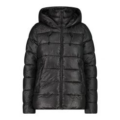 Kurtka puchowa z kapturem z efektem 3D dla kobiet CMP. Czarne kurtki damskie CMP, bez wzorów, z puchu, z kapturem. Za 779.00 zł.