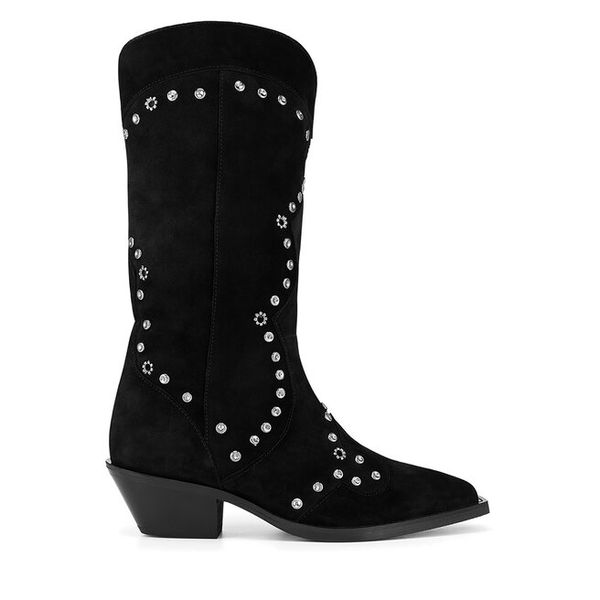 Kozaki Eva Minge. Czarne kozaki damskie Eva Minge, bez obcasa, na słupku. Za 475.99 zł.