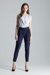 Granatowe Eleganckie Spodnie o Lekko Podwyższonym Stanie. Brązowe spodnie materiałowe damskie Figl, bez wzorów, z materiału, eleganckie, z podwyższonym stanem. Za 219.00 zł.