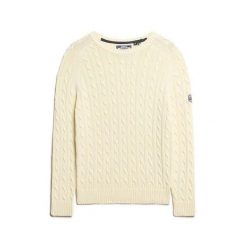 Sweter damski duży w splot warkoczowy Superdry. Białe swetry klasyczne damskie Superdry., na zimę, ze splotem, bez kołnierzyka. Za 284.00 zł.