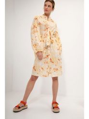 Josephine & Co Sukienka "Geike" w kolorze żółtym rozmiar: 38. Żółte sukienki damskie Josephine & Co, na co dzień, bez wzorów, z bawełny, bez kołnierzyka, bez ramiączek, midi, proste. Za 298.67 zł.