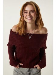 Happiness Istanbul Sweter w kolorze bordowym rozmiar: onesize. Czerwone swetry klasyczne damskie Happiness Istanbul, ze splotem, bez kołnierzyka. Za 147.91 zł.