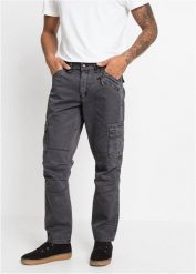 Spodnie bojówki, relaxed fit, straight. Szare spodnie materiałowe męskie bonprix, bez wzorów. Za 189.99 zł.