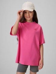 4F T-shirt loose gładki dziewczęcy - różowy 158/164 (12-14 lat). Czerwone koszulki dziewczęce 4f, bez wzorów, z dzianiny, bez ramiączek. Za 49.99 zł.