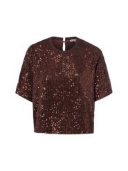 Marie Lund koszulka z cekinami Kobiety brązowy, XXL. Brązowe t-shirty damskie Marie Lund, xxl, bez wzorów, bez kołnierzyka. Za 299.95 zł.