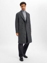 Finshley & Harding London Płaszcz z domieszką wełny Mężczyźni czarny|szary, 46. Czarne płaszcze męskie Finshley & Harding London, m, bez wzorów, z wełny, biznesowe. Za 899.95 zł.