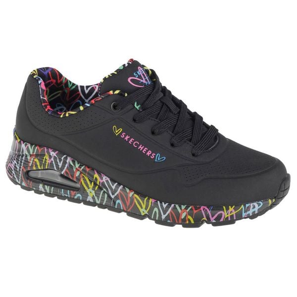 Buty sportowe Sneakersy damskie, Skechers Uno-Loving Love. Czarne buty sportowe na co dzień damskie Skechers, bez wzorów, z materiału, trekkingowe. Za 349.99 zł.