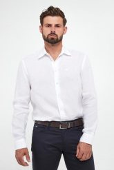 Koszula męska lniana EMPORIO ARMANI. Koszule męskie Emporio Armani, m, bez wzorów, bez kołnierzyka, bez ramiączek. W wyprzedaży za 779.35 zł.
