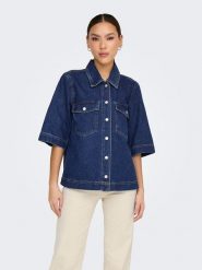 ONLY Koszula dżinsowa w kolorze granatowym rozmiar: L. Niebieskie koszule damskie Only, l, bez wzorów, z bawełny, bez kołnierzyka, bez ramiączek. Za 114.71 zł.