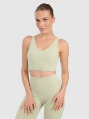 4F Biustonosz do jogi i pilatesu ze średnim wsparciem damski - zielony XS/S. Zielone biustonosze sportowe damskie 4f, bez wzorów, z gumy. Za 119.99 zł.
