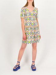 Blutsgeschwister Sukienka "Summer Ease Cache" w kolorze białym ze wzorem rozmiar: XL. Białe sukienki damskie Blutsgeschwister, na co dzień, s, bez wzorów, z wiskozy, klasyczne, bez kołnierzyka, bez ramiączek, mini, proste. Za 188.40 zł.