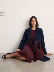 Długi dwurzędowy płaszcz z klapami - granatowy. Niebieskie płaszcze damskie Sinsay, l, bez wzorów. Za 139.99 zł.