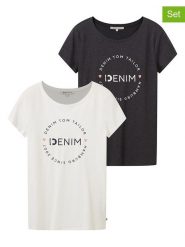 TOM TAILOR Denim Koszulki (2 szt.) w kolorze szarym i białym rozmiar: L. Białe t-shirty damskie Tom Tailor Denim, l, bez wzorów, z bawełny, bez kołnierzyka. Za 61.46 zł.