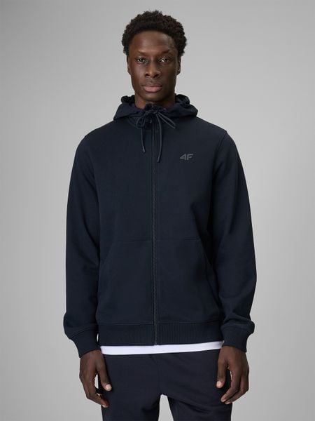 4F Bluza dresowa regular z kapturem męska - granatowa M. Niebieskie bluzy sportowe męskie 4f, bez wzorów, z dresówki, sportowe, bez kołnierzyka, bez ramiączek. Za 169.99 zł.