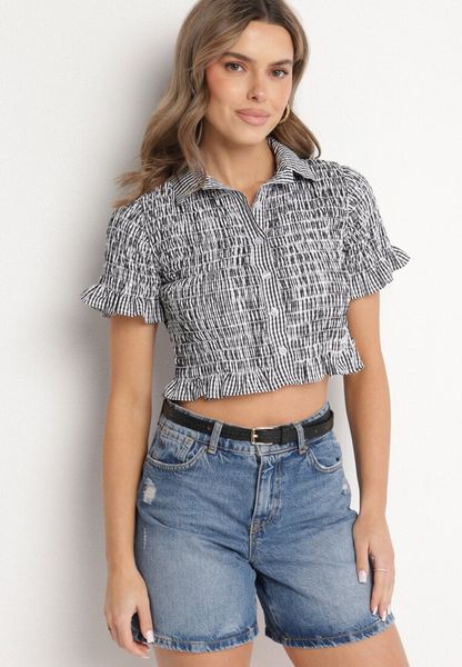 Czarna Elastyczna Koszula w Kratkę Vichy o Krótkim Kroju Sovzeri. Czarne koszule damskie Born2be, m, bez wzorów, z jeansu, klasyczne, bez kołnierzyka, bez ramiączek. Za 99.99 zł.