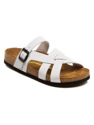 Comfortfusse Skórzane klapki w kolorze białym rozmiar: 40. Białe klapki damskie Comfortfusse, bez wzorów, bez obcasa. Za 197.17 zł.