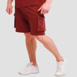 Szorty męskie fitness cargo regular Utility Red. Czerwone szorty męskie GYMBEAM, m, z bawełny, na fitness i siłownię. Za 80.90 zł.